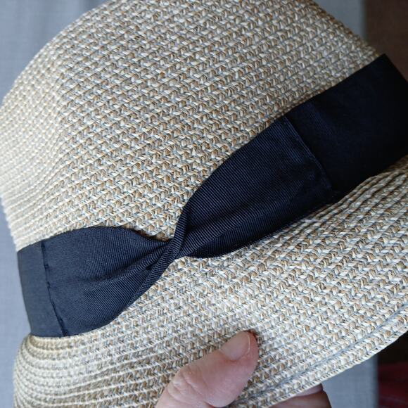 Straw Fedora Hat 22" Panama Pork Pie grosgrain band braided woven - Picture 6 of 11